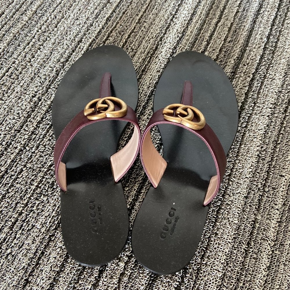 Gucci Leather thong sandal with Double G 37.5 - Picture 15 of 15